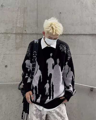 【MAXDSTR】Shadow silhouette double coloring design knit  MD0082