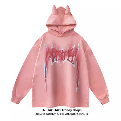 【NIHAOHAO】Subculture Initial Design Shard Glaser Devil Hoodie  NH0063