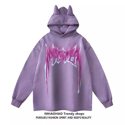 【NIHAOHAO】Subculture Initial Design Shard Glaser Devil Hoodie  NH0063