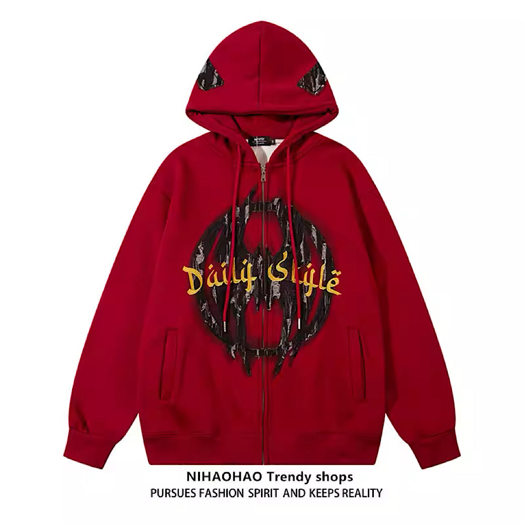 [NIHAOHAO] Flame front design dark light hoodie NH0064