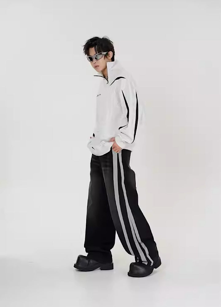 【NIHAOHAO】Myriad side white line simple straight denim pants  NH0066