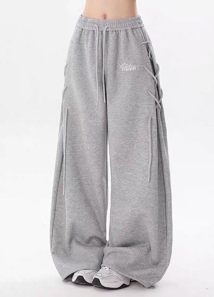 【Rayohopp】Side-changing design wide silhouette straight sweatpants  RH0159
