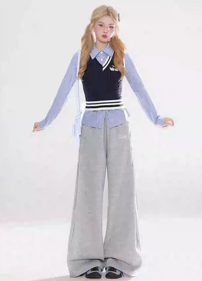 【Rayohopp】Side-changing design wide silhouette straight sweatpants  RH0159