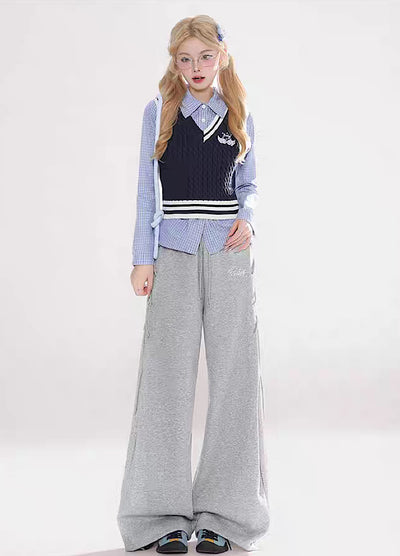 【Rayohopp】Side-changing design wide silhouette straight sweatpants  RH0159