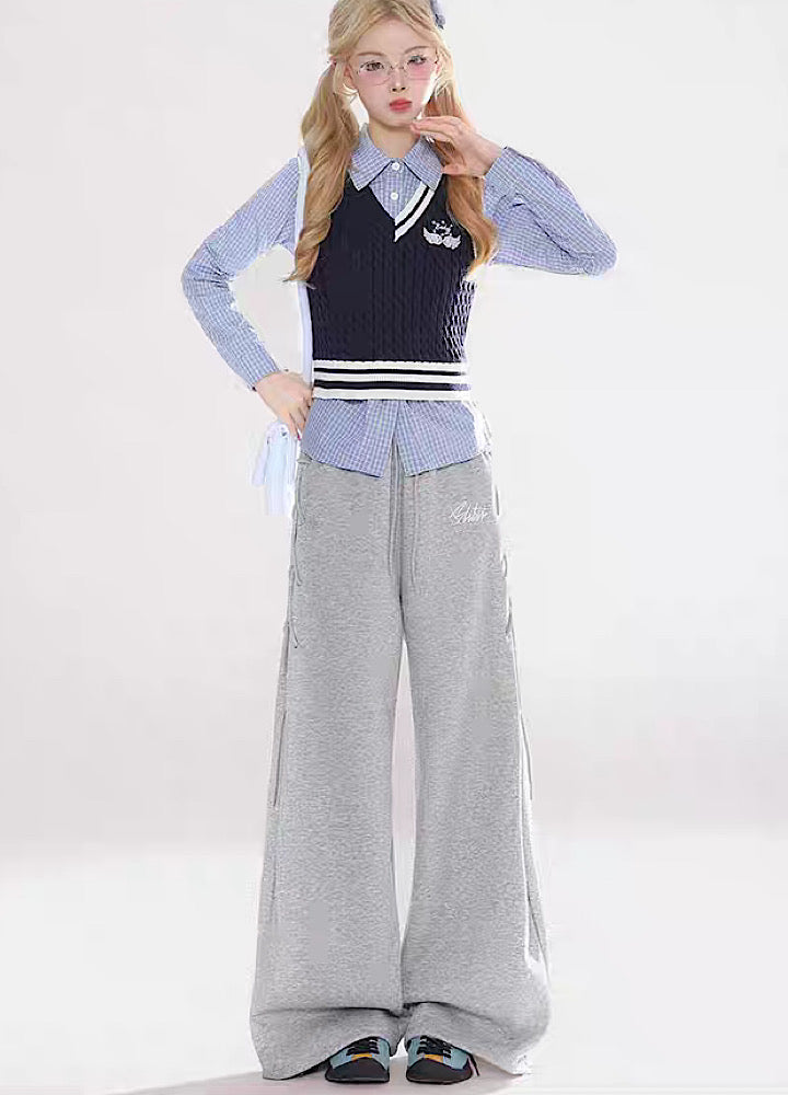 【Rayohopp】Side-changing design wide silhouette straight sweatpants  RH0159