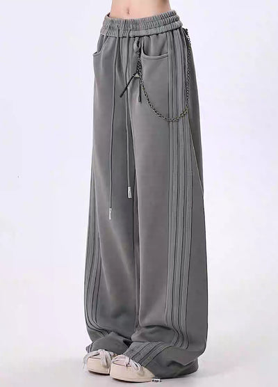【Rayohopp】Muted base color side line design wallet chain set sweatpants  RH0160