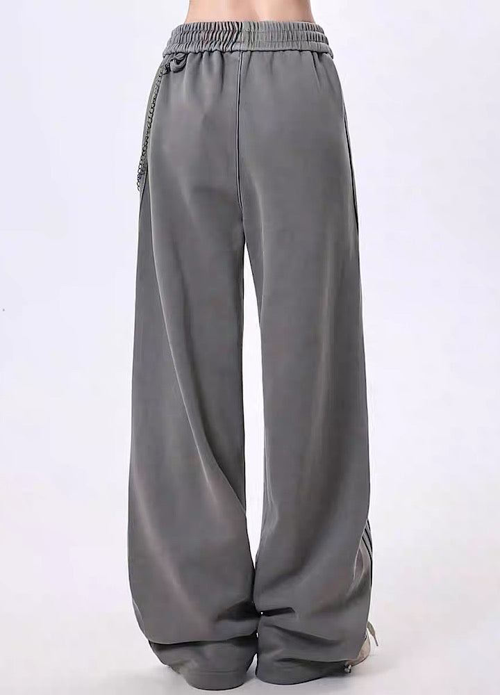 【Rayohopp】Muted base color side line design wallet chain set sweatpants  RH0160