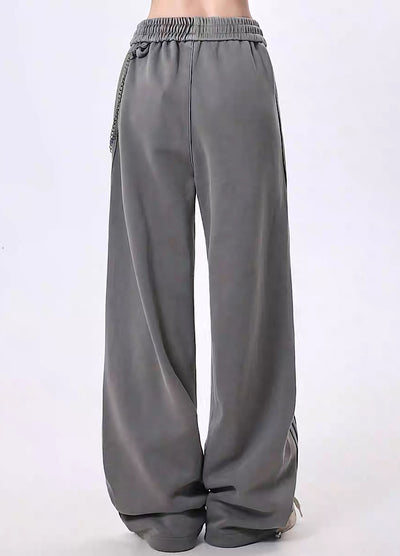 【Rayohopp】Muted base color side line design wallet chain set sweatpants  RH0160