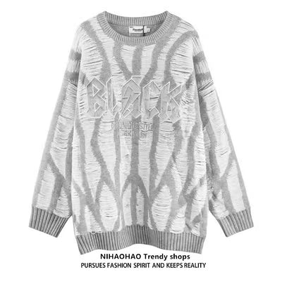 【NIHAOHAO】Thunder Break Design Initial Line Border Knit Sweater  NH0069