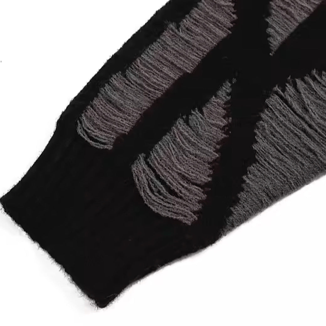 【NIHAOHAO】Thunder Break Design Initial Line Border Knit Sweater  NH0069