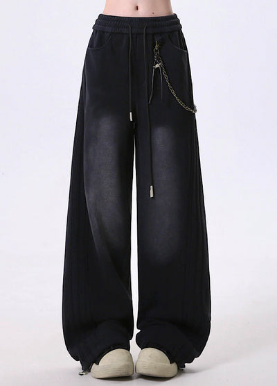 【Rayohopp】Muted base color side line design wallet chain set sweatpants  RH0160