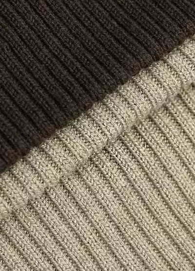 【FUZZYKON】Full zip bicolor design Y2K style knit sweater  FK0020