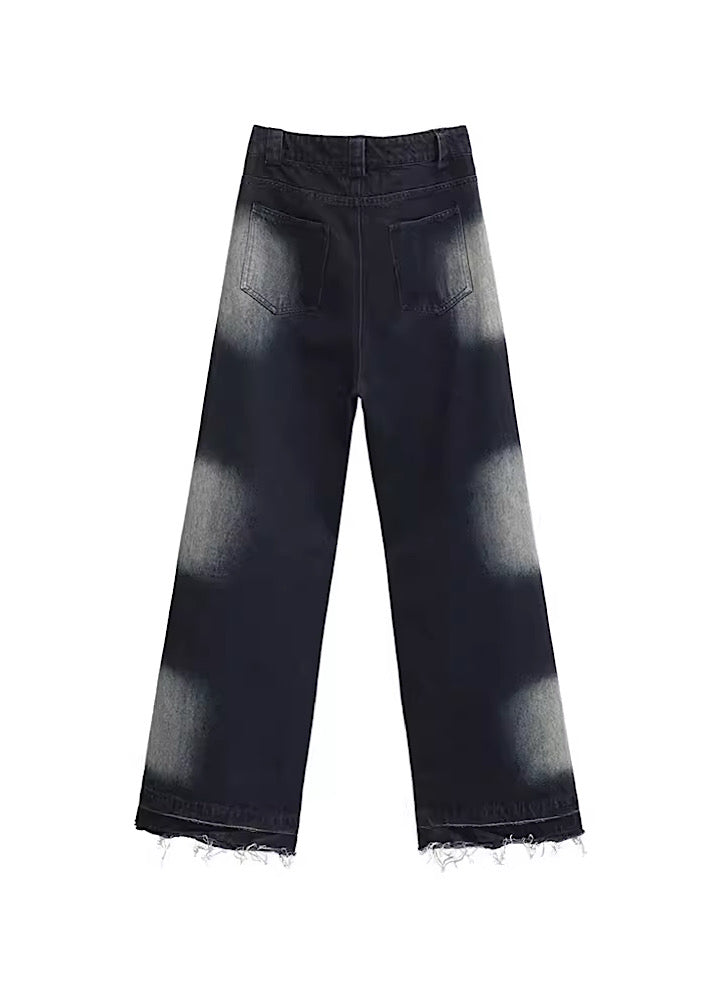 【FUZZYKON】Point wash design wide silhouette denim pants  FK0021