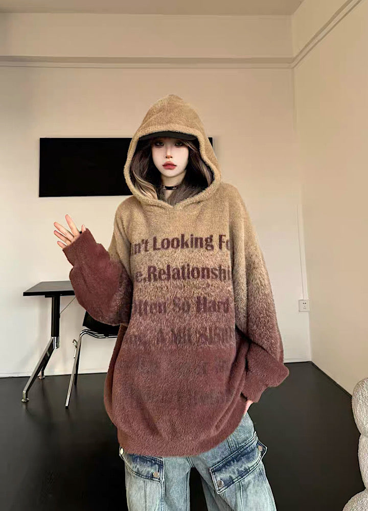[W3] Gradient color initial fulfillment knit hoodie WO0027