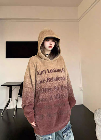 【W3】Gradient color initial fulfillment knit hoodie  WO0027