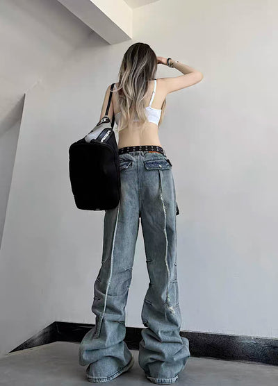 【W3】Loose silhouette wide flare style ard denim pants  WO0029