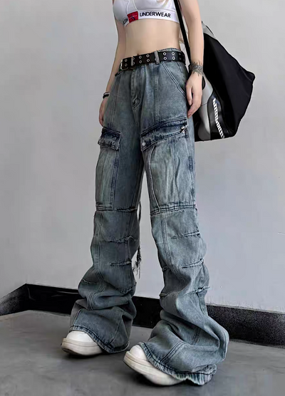 [W3] Loose silhouette wide flare style ard denim pants WO0029