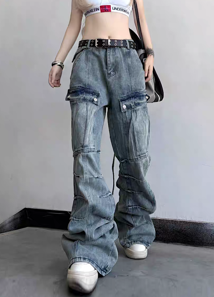 【W3】Loose silhouette wide flare style ard denim pants  WO0029