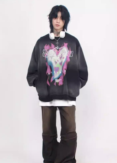[Mz] Flame Heart Prince Design Overwash Sweatshirt MZ0012