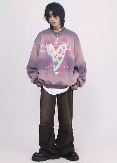 [Mz] Flame Heart Prince Design Overwash Sweatshirt MZ0012