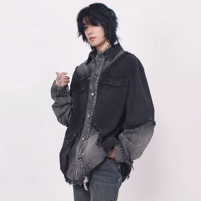 【Mz】Double fabric remake design damaged denim jacket  MZ0013