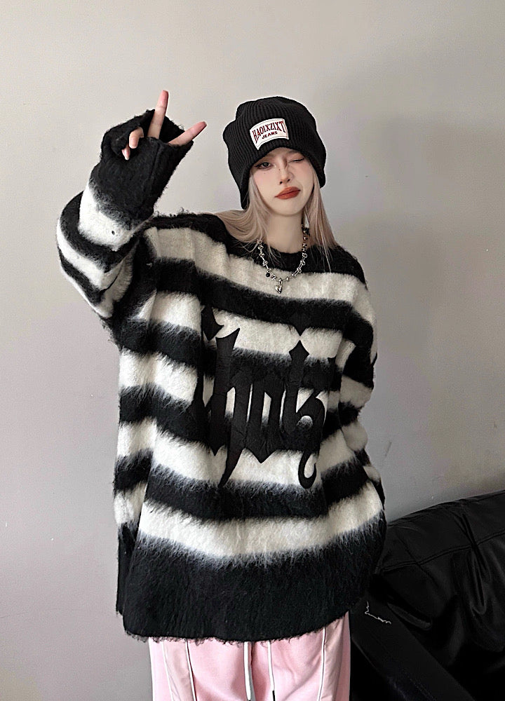 [W3] Subculture style border color design subculture logo knit sweater WO0031