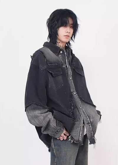 【Mz】Double fabric remake design damaged denim jacket  MZ0013