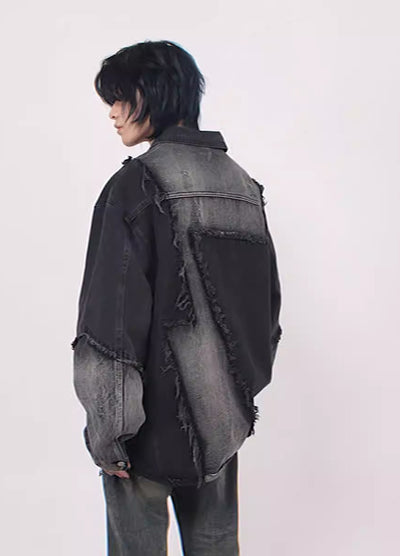 【Mz】Double fabric remake design damaged denim jacket  MZ0013