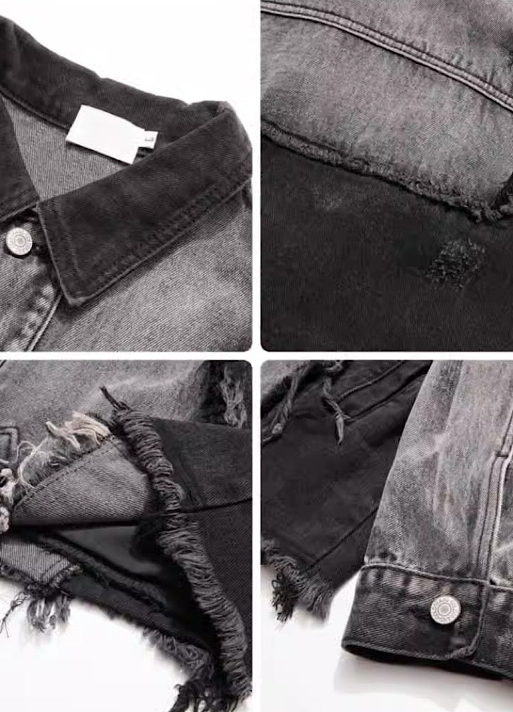 【Mz】Double fabric remake design damaged denim jacket  MZ0013