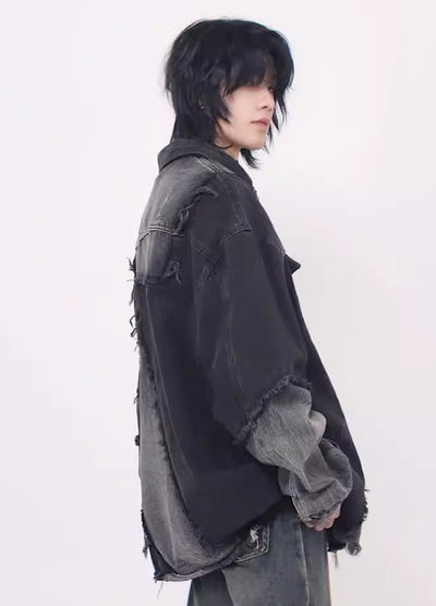 【Mz】Double fabric remake design damaged denim jacket  MZ0013