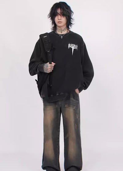 【Mz】Back Cross Flame Over Design Al Gray Sweatshirt  MZ0015