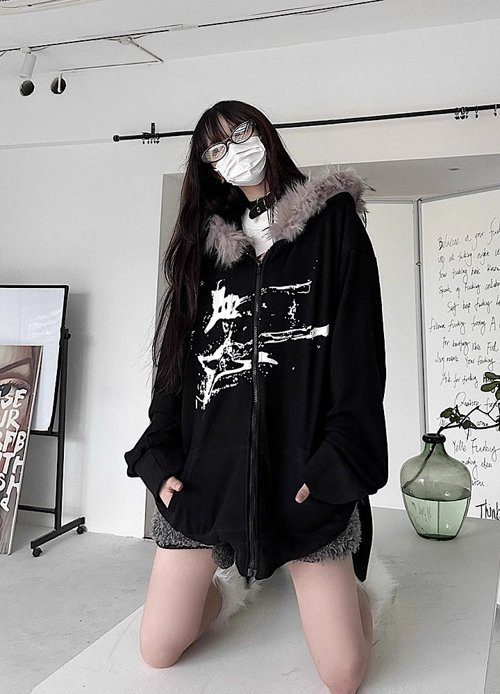 [Take off] Faux fur Y2K style graphic design jacket TO0020