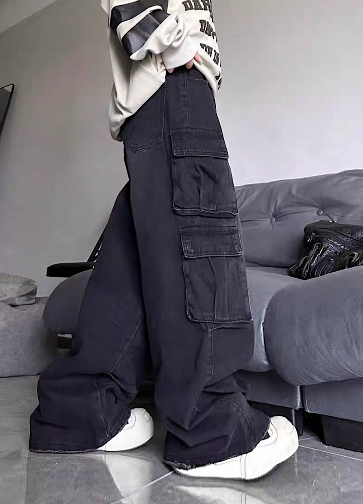 [W3] Vintage Admec double cargo design denim pants WO0035