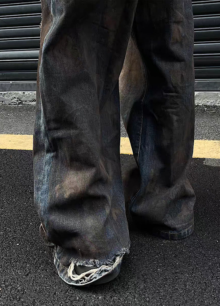 【MAXDSTR】Dust dull break damage wide straight denim pants  MD0105