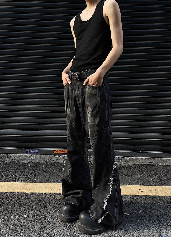 【MAXDSTR】Full slit fringe distressed design denim pants  MD0108