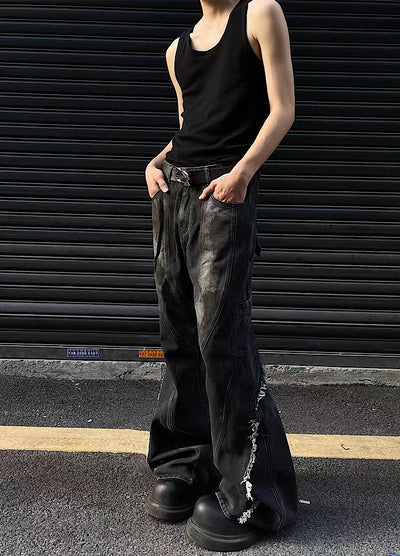 [MAXDSTR] Full slit fringe distressed design denim pants MD0108
