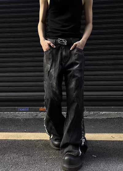 [MAXDSTR] Full slit fringe distressed design denim pants MD0108