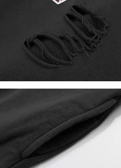 【MAXDSTR】Mid-rise distressed design vintage street type hoodie  MD0109