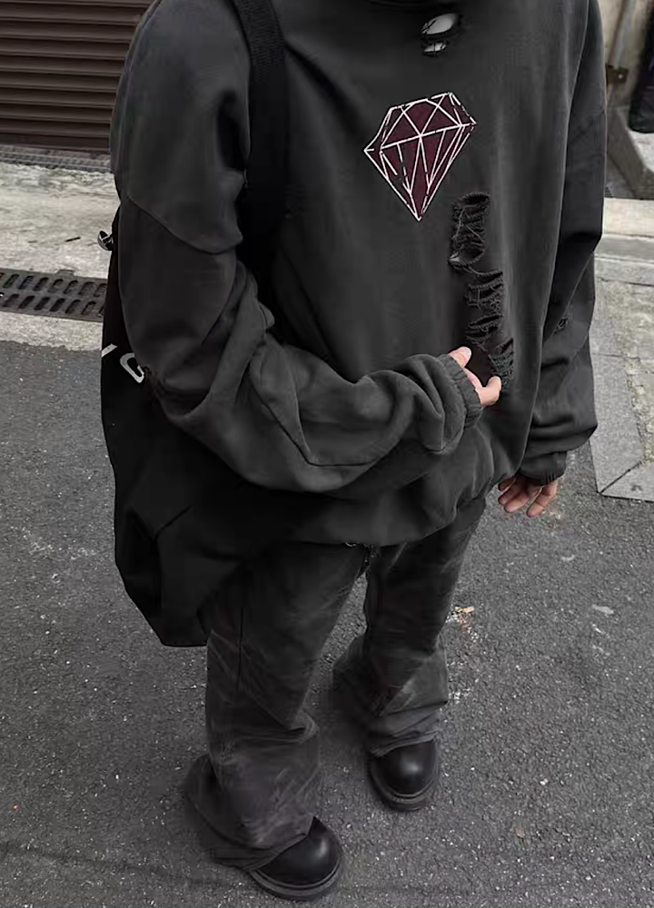 [MAXDSTR] Mid-rise distressed design vintage street type hoodie MD0109