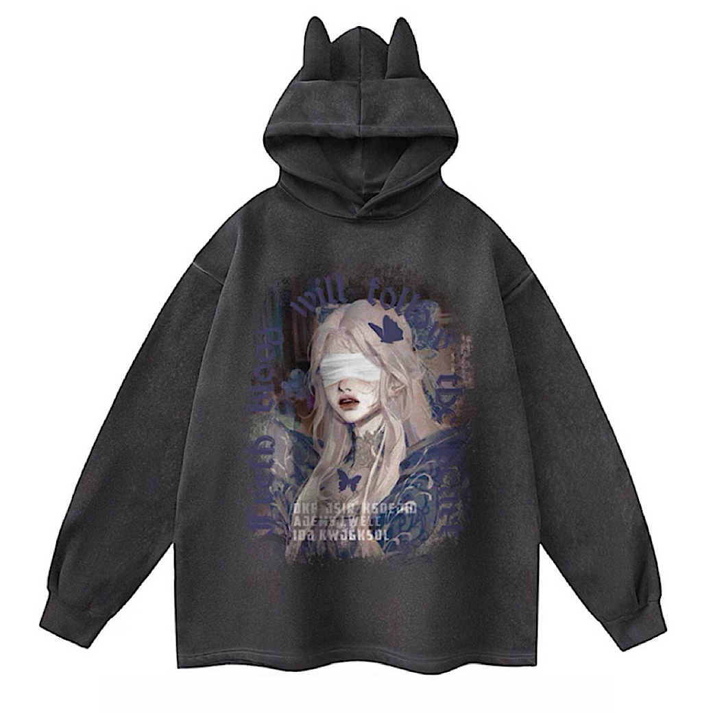 【NIHAOHAO】Girl print oversized devil over hoodie  NH0062
