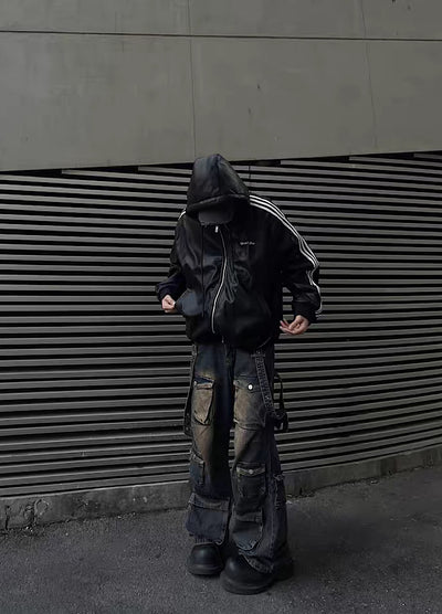 【MAXDSTR】Shiny over hem line booth metallic hoodie  MD0114