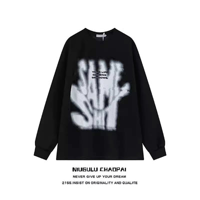 [NIUGULU] Distortion front design simple oversized sweatshirt NG0019