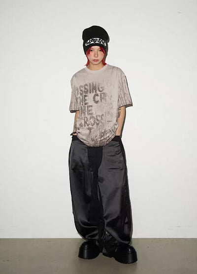 【MICHINNYON】Full-washed initial design trendy style short-sleeved T-shirt  MY0046