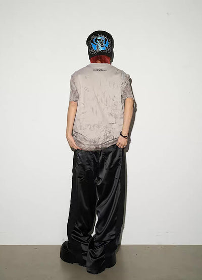 【MICHINNYON】Full-washed initial design trendy style short-sleeved T-shirt  MY0046