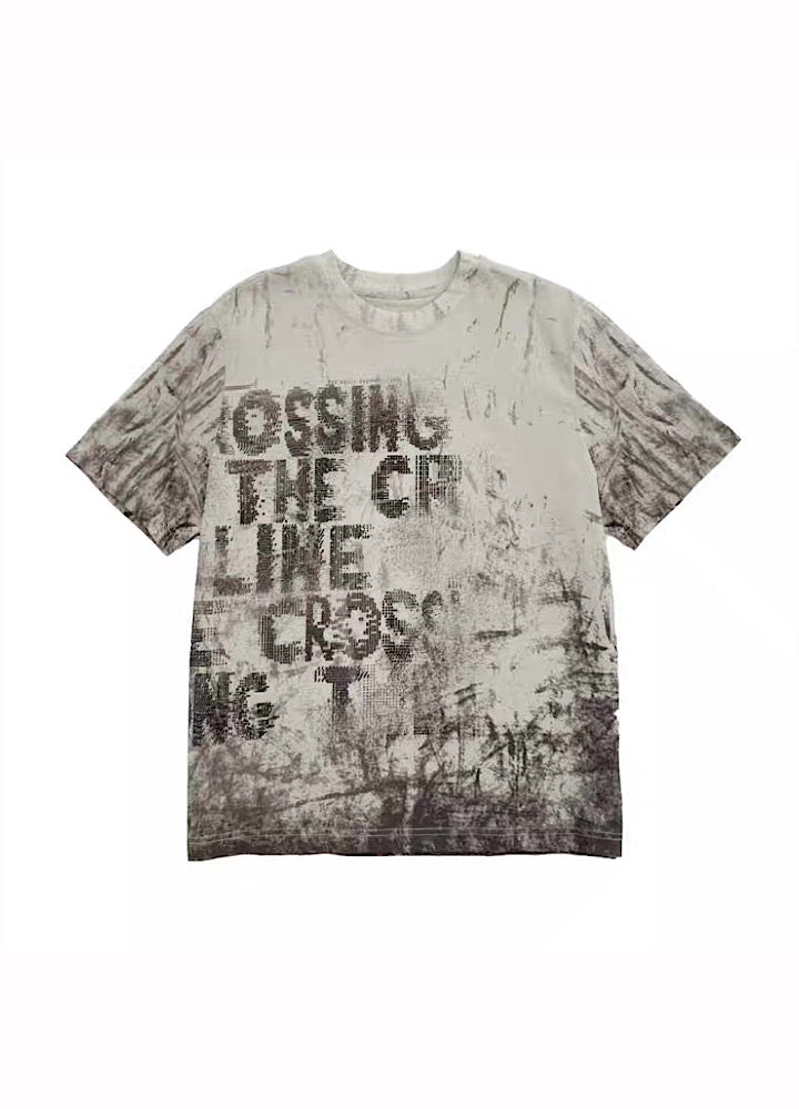 【MICHINNYON】Full-washed initial design trendy style short-sleeved T-shirt  MY0046