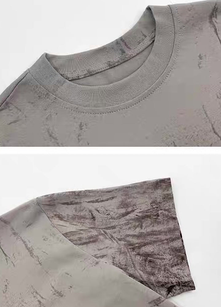 【MICHINNYON】Full-washed initial design trendy style short-sleeved T-shirt  MY0046
