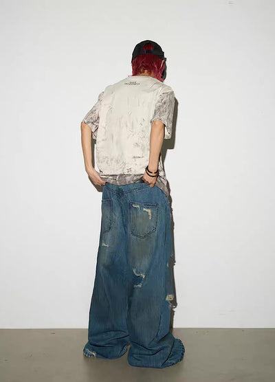 【MICHINNYON】Full-washed initial design trendy style short-sleeved T-shirt  MY0046