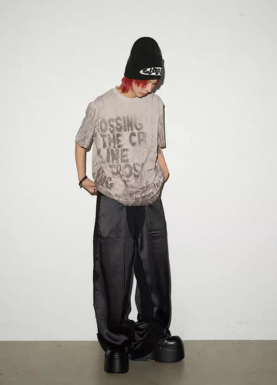 【MICHINNYON】Full-washed initial design trendy style short-sleeved T-shirt  MY0046