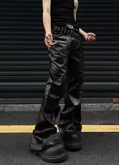 【MAXDSTR】Aggressive graphic leather type design pants MD0091