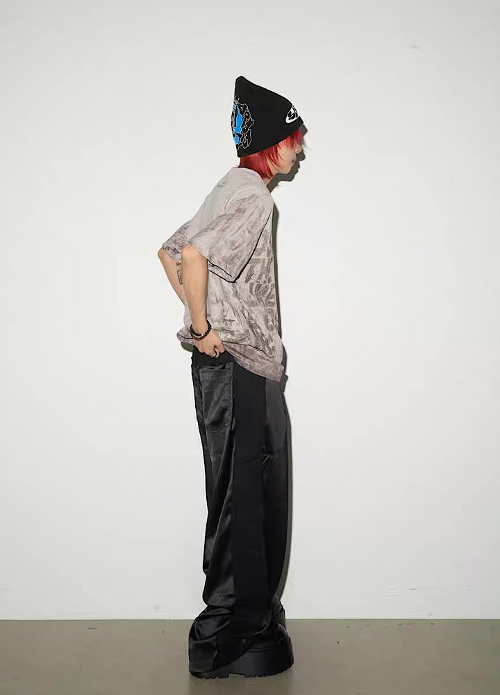 【MICHINNYON】Full-washed initial design trendy style short-sleeved T-shirt  MY0046